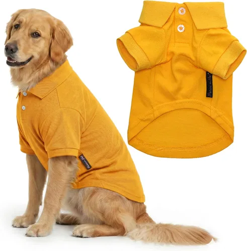 Miniatura 53 de Parisian Pet Polo para perro – Camisa de algodón transpirable en amarillo sólido – Ropa de verano tipo pullover con cuello abotonado para perros