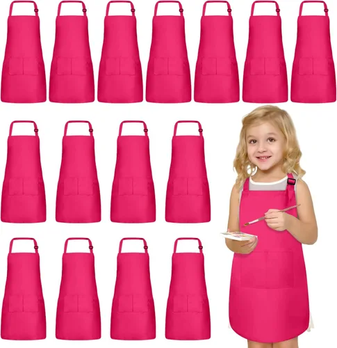 Miniatura 9 de 15 delantales para niños con bolsillos, delantales ajustables para pintura de chef, a granel para niñas y niños de 6 a 13 años, cocinar, hornear