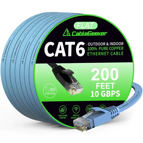 Miniatura 100 de Cable Ethernet Cat 6 de 100 pies, para interiores y exteriores, red de Internet de alta velocidad de 10 Gbps, cable de conexión Ethernet plano