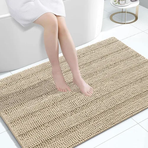 Miniatura 61 de Grandaily Alfombras de baño de felpilla a rayas de 24 x 16 pulgadas, extra gruesas y suaves, absorbentes, parte trasera de goma, alfombra de ducha