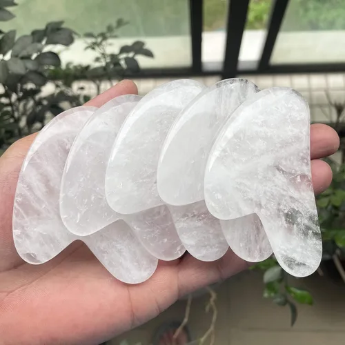 Miniatura 5 de Fekuar Natural Rock Quartz Gua Sha Herramienta de masaje para piel corporal facial, tabla de raspado de cristal para terapia de acupuntura SPA