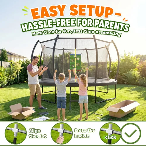 Miniatura 5 de ACWARMHOME - Trampolín para exteriores de 16 pies, 15 pies, 14 pies, 12 pies, 10 pies, 8 pies con recinto, marco recubierto antioxidante