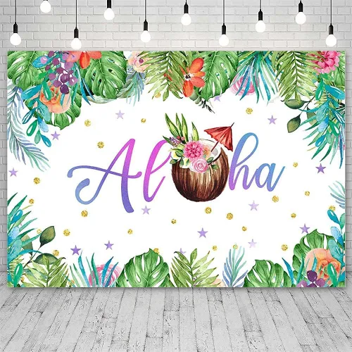 Miniatura 2 de Decoraciones de fiesta hawaiana de verano de 7 x 5 pies, telón de fondo Aloha para playa, palmera tropical, hojas verdes de coco, fondo