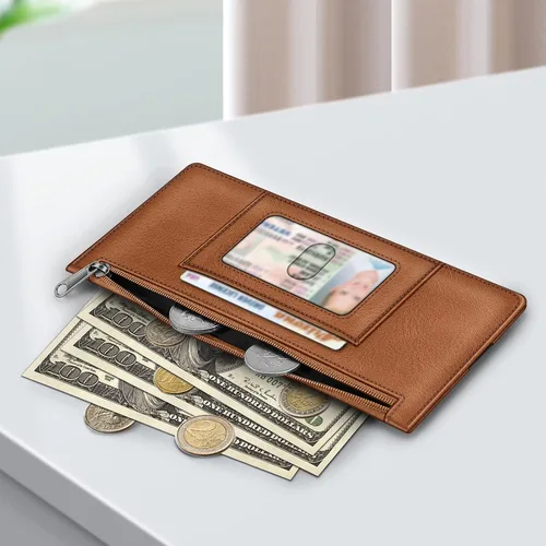 Miniatura 2 de FINTIE Cartera Delgada Porta Tarjetas de Crédito Monedero, Estuches para Tarjetas de Negocios con Bloqueo RFID y Bolsillo con Cremallera