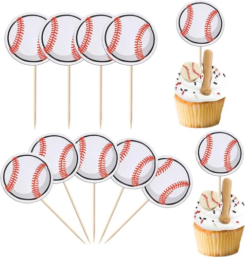 Rsstarxi Paquete de 40 adornos de béisbol para cupcakes con temática de pelota deportiva, para decoración de pasteles de baby shower, temática