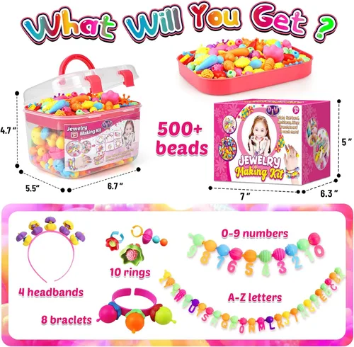 Miniatura 2 de FunzBo - Juego de joyas para niños y niñas. Juguetes con cuentas para anillos, diademas, collares y pulseras para bricolaje, para manualidades, kit