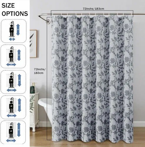 Miniatura 9 de OVZME Cortina de ducha floral negra de 72 pulgadas de largo, cortina de baño de textura arrugada y gruesa de calidad hotelera, decoración de baño