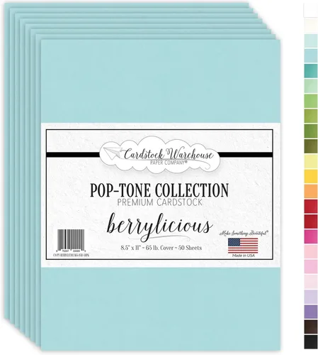 Cardstock Warehouse Pop-Tone Berrylicious Blue Cardstock Paper – 50 hojas, 8.5 x 11 pulgadas – 65 libras / 175 GSM cartulina azul premium para