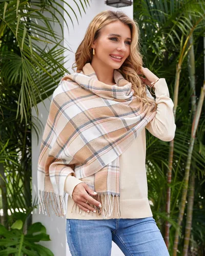 Miniatura 6 de Fuinloth Bufanda grande a cuadros para mujer, chal largo para invierno, cálido y ligero