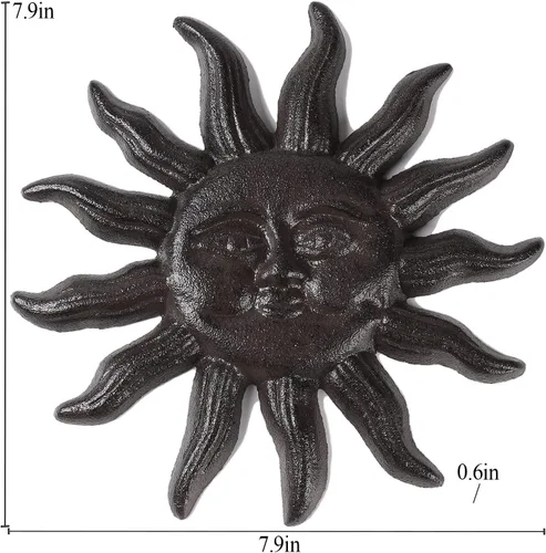 Miniatura 2 de BRASSTAR Hierro fundido 7.9 '' Sun Face Wall Decor Sun Art Escultura Colgante de pared para el hogar Jardín Casa Patio Tienda TQGJPT503