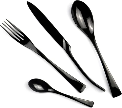 Miniatura 4 de Juego de cubiertos de acero inoxidable 18/10, cubiertos negros de lujo, servicio de cena, tenedor de postre, cuchara de té, cuchillo, para el hogar