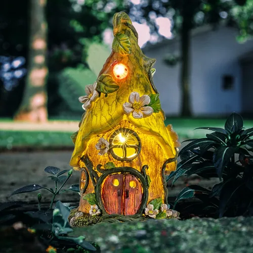 AIINY Decoración de Jardín Estatuas Solares para Exteriores, Luces Solares de Jardín de Hadas de Resina de 9.4 Pulgadas, Regalos de Cumpleaños para