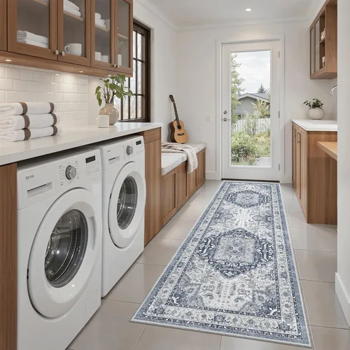 Miniatura 827 de Madane Tapete lavable de 2 x 10 pies para pasillo, cocina, recibidor, clásico, suave, antideslizante para interiores, casa de campo, baño, sala