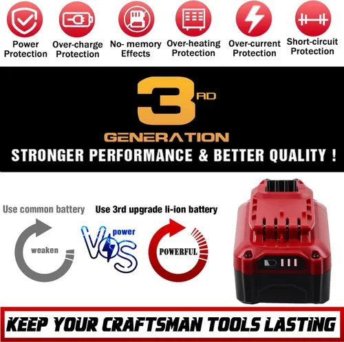 Miniatura 6 de TenHutt 【Actualización】 Batería de repuesto de 20 V 6.0 Ah para Craftsman 20 V batería de iones de litio V20 para herramientas eléctricas