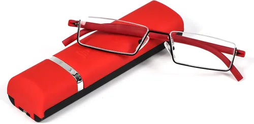 REAVEE Elegantes lentes de lectura de medio marco para mujeres y damas, media lente, ligeros, rectangulares, de metal, portátiles, con estuches,