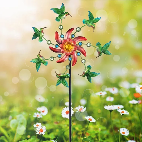 Miniatura 5 de COOZZYHOUR Molino de viento de colibrí de 39 pulgadas para estaca de patio y jardín, molino de viento de metal para exteriores, esculturas de viento