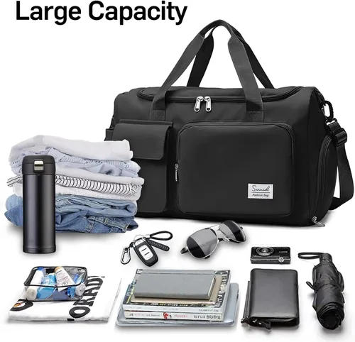 Miniatura 5 de Bolsa de deporte para gimnasio con compartimento para zapatos y bolsillo separado seco y húmedo para hombres y mujeres, bolso de entrenamiento