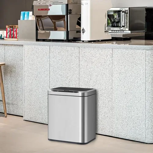 Miniatura 4 de ELPHECO Basurero de acero inoxidable para oficina, con sensor de movimiento, sin contacto, cubo de basura inteligente automático para cocina, Crema