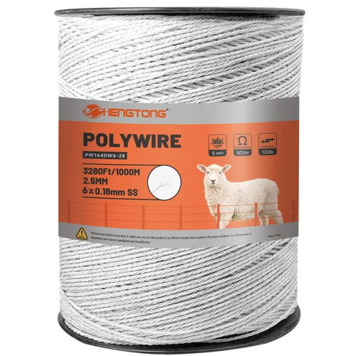 Miniatura 9 de Alambre para valla eléctrica Polywire de 656 pies (200 m), conductores de acero inoxidable de 6 hebras, resistente a la oxidación y a los rayos UV