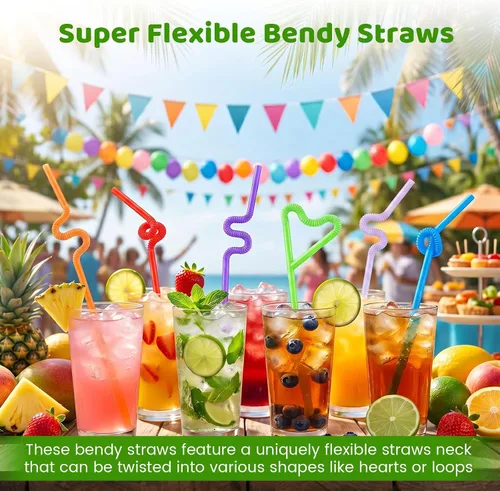 Miniatura 3 de HANSGO 360 unidades de pajitas para beber flexibles, pajitas de plástico desechables coloridas y flexibles extra largas para fiesta de cumpleaños