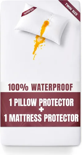 Miniatura 11 de Protector de colchón impermeable y fundas de almohada, tamaño Queen, incluye 2 protectores de almohada con cremallera y 1 juego de funda de colchón
