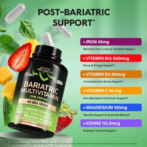 Miniatura 4 de Multivitamínico bariátrico - Suplementos de hierro de 45 mg - Fabricado en EE. UU. - para mujeres y hombres - Todo en uno, 21 vitaminas esenciales