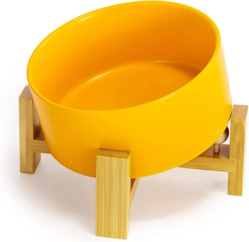 Miniatura 37 de SPUNKYJUNKY Cuenco de cerámica inclinado de 15° para perros y gatos con soporte de madera, cuenco inclinado para comida y agua para bulldog Blanco
