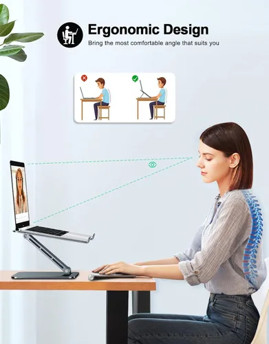 Miniatura 2 de RIWUCT Soporte plegable de aleación de aluminio para computadora portátil, soporte ergonómico de altura ajustable, soporte elevador portátil