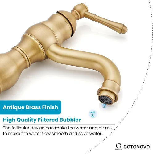 Miniatura 6 de gotonovo Grifo de lavabo de baño con 1 agujero, mango individual, grifo de tocador giratorio de 360°, grifo mezclador de lavabo a juego, desagüe
