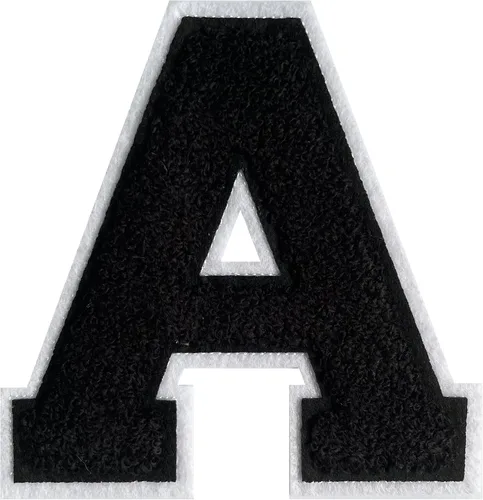 Parche de letras Varsity de felpilla negra de 4.5 pulgadas, parches para planchar para ropa, sombreros, jeans, bolsas y mochilas (1 unidad)