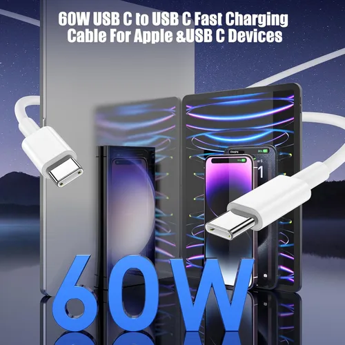 Miniatura 3 de Paquete de 2 cables USB C a USB C de 10 pies y 60 W, cable tipo C a tipo C, cable de carga rápida para iPhone Air 17 16e 16 15 Pro Plus Pro Max