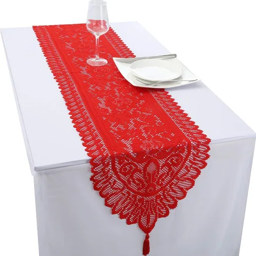 Miniatura 14 de rockcloud Camino de mesa de encaje para decoración de banquetes de boda, decoración de mesa de fiesta de Navidad, blanco, 13 x 70 pulgadas White E