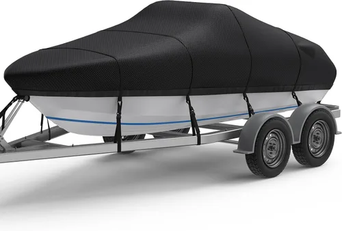 RVMasking Funda para barco, lona de poliéster 1600D ultra gruesa con revestimiento impermeable de poliuretano doble, se adapta a Tri-Hull, V-Hull,
