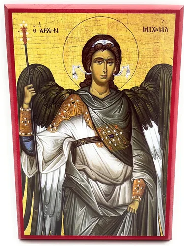 Miniatura 5 de Icono cristiano ortodoxo griego de madera San Arcángel Miguel (5.5" x 7.5")
