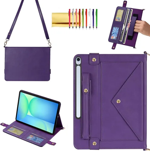 Miniatura 14 de Bolso Funda para Samsung Galaxy Tab S10 FE/S9 FE 10.9"/S9/S8/S7 11", Techcircle Folio con Soporte Cruzado, Billetera con Ranura para Lápiz S Pen