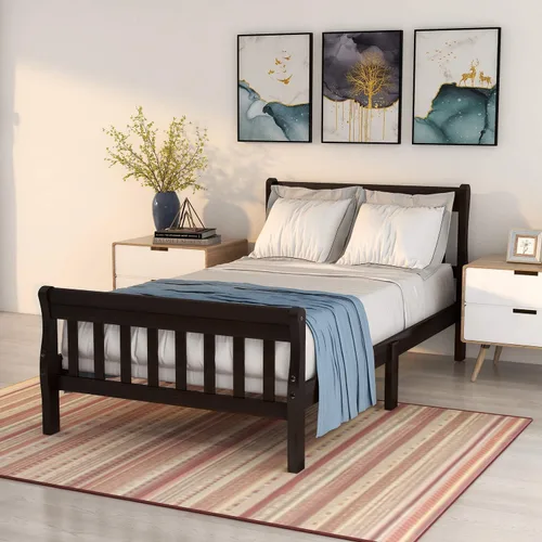 Miniatura 12 de SOFTSEA Base de cama de plataforma individual con nido y cabecero, cama de plataforma de madera con nido y cabecero, marco de cama nido extraíble
