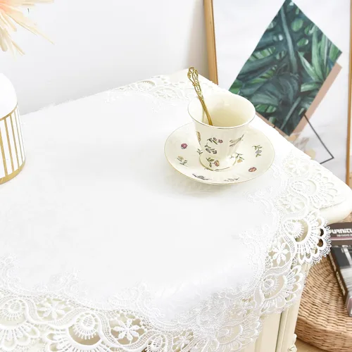 Miniatura 3 de Wolkemer Paquete de 2 manteles cuadrados pequeños de jacquard de encaje blanco elegante para decoración de mesa para el hogar, bufanda de tocador