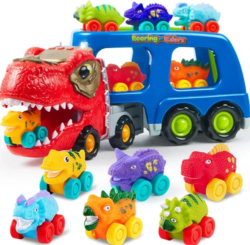 JOYIN Juguetes de Camión de Dinosaurios para Niños, Juguetes para Niños de 3, 4 y 5 Años, Juguete de Camión Transportador de Dinosaurios con 6