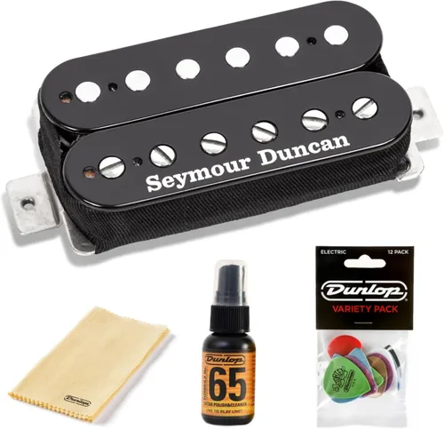 Seymour Duncan SH-4 JB Modelo Humbucker Pickup – Incluye paquete de púas Dunlop, Platinum 65 Cleaner-Polish, y paño de pulido (negro)