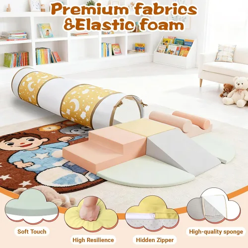 Miniatura 5 de Juguetes de escalada para niños pequeños, juego de 9 piezas de bloques de espuma suave para escalar y pasar a través de un túnel, juguetes