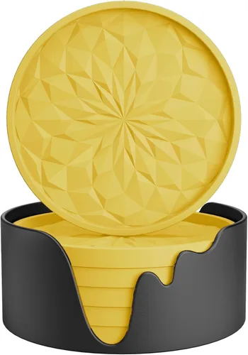Miniatura 20 de ME.FAN Posavasos de silicona con soporte, para beber, para bebidas calientes o frías, gruesos, antideslizantes, antiadherentes y estilo bandeja Negro