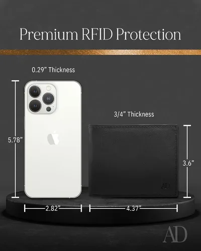 Miniatura 4 de Access Denied Billeteras delgadas de cuero plegable para hombre, cartera minimalista para hombre, con bloqueo RFID, tarjetero con ventana