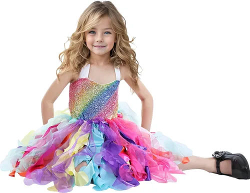 Miniatura 9 de Vestido tutú para niñas, vestido de tul con lentejuelas, vestido de princesa para niñas pequeñas, disfraz de fiesta de cumpleaños brillante