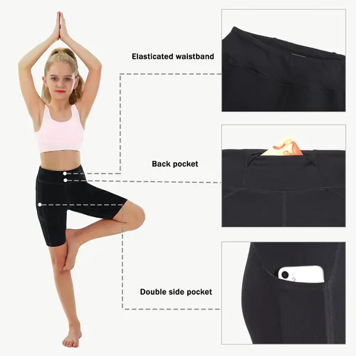 Miniatura 3 de MIVEI Pantalones cortos de elastano para voleibol de 4 pulgadas para niñas, pantalones cortos de compresión con bolsillo