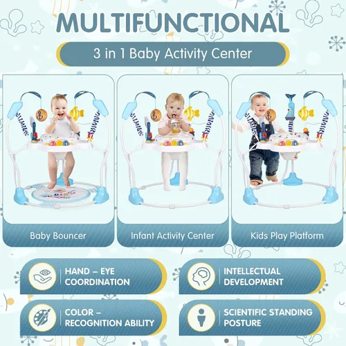 Miniatura 5 de Centro de Actividad para Bebé, Saltador de Bebé 3 en 1, Centro de Actividad Infantil con Asiento Giratório 360°, Música, Luces, 3 Alturas