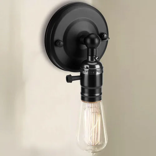 Miniatura 6 de Soporte para lámpara de pared vintage, enchufe E26/E27, metal, negro, estilo retro, para oficina en casa