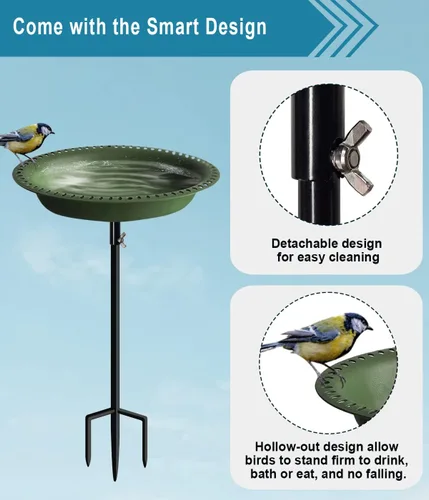 Miniatura 5 de Koutemie Comedero de aves para jardín con cuenco desmontable independiente de 1-¼ galones, con estaca de metal para exterior, color verde profundo
