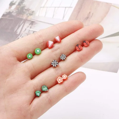 Miniatura 3 de Juego de 100 pareslote de aretes de cristal geométricos de flores de frutas coloridas para mujeres y niñas, aretes de plástico, regalos de joyería