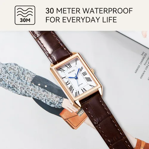 Miniatura 5 de Reloj clásico de cuarzo para mujer, elegante y resistente, con correa de piel de vacuno, perfecto para cualquier ocasión