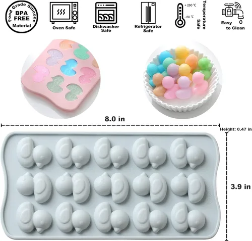 Miniatura 2 de Novedoso juego de moldes de confitería de patos, caramelos antiadherentes y chocolate para mini galletas, caramelos, gomitas, jabones, bandeja